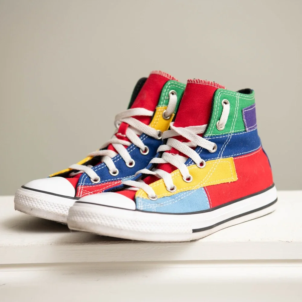 Converse All Star High Top Patchwork Color Block Youth Sz 3 Primary Colors Retro